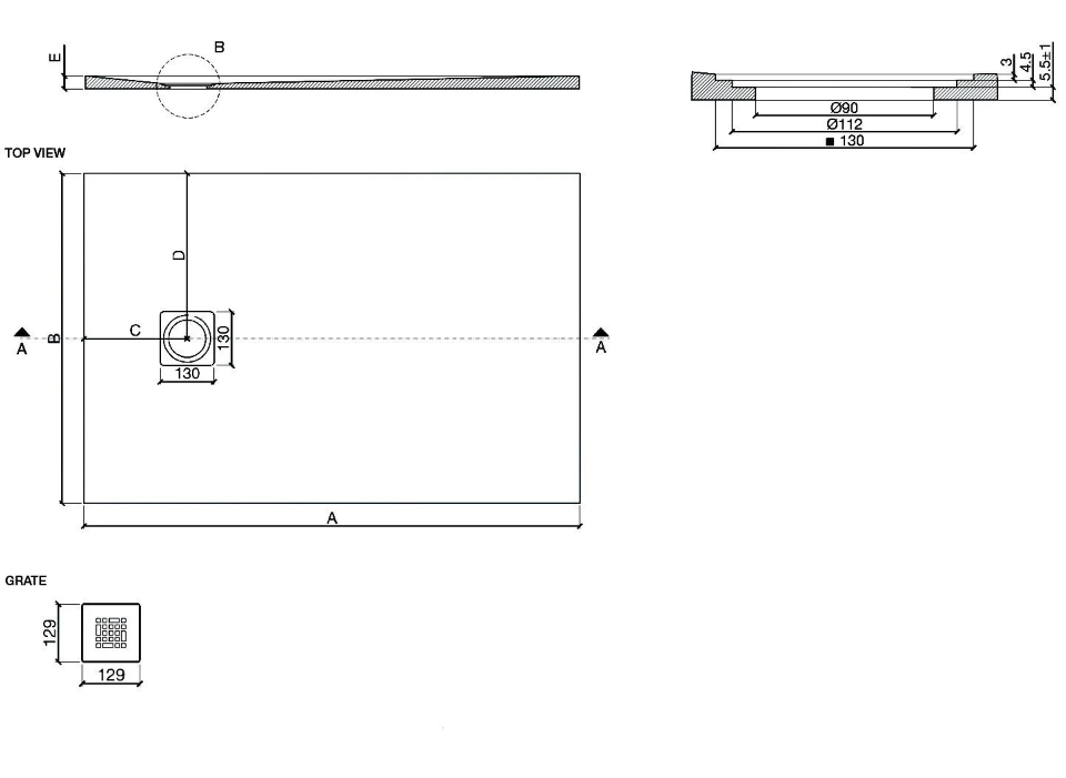 Slate Effect Shower Tray Grey - 1600 x 900