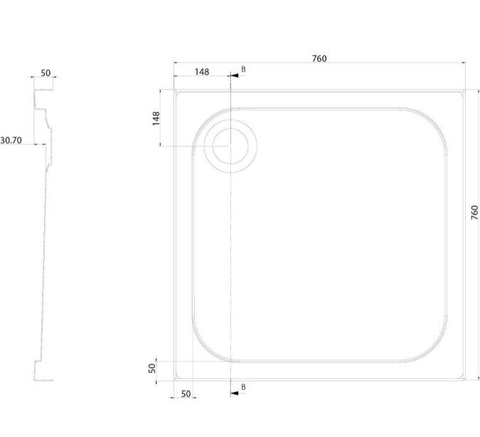 Detroit Low Profile Square Anti-Slip Shower Tray - 760x760mm