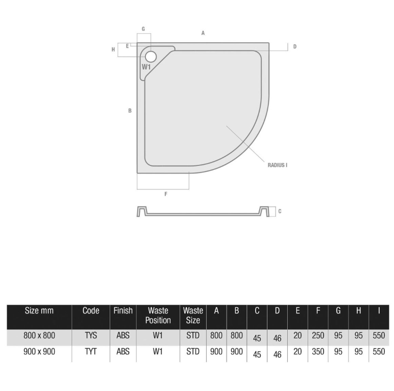 Georgia Quadrant Low Profile Hidden Waste Shower Tray – 800 x 800mm