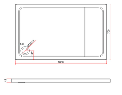 Paige Rectangle Low Profile Shower Tray - 1000mm x 700mm