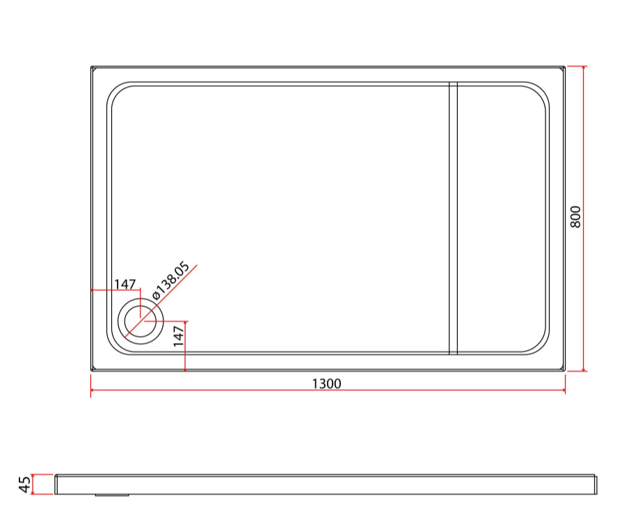 Paige Rectangle Low Profile Shower Tray - 1300mm x 800mm