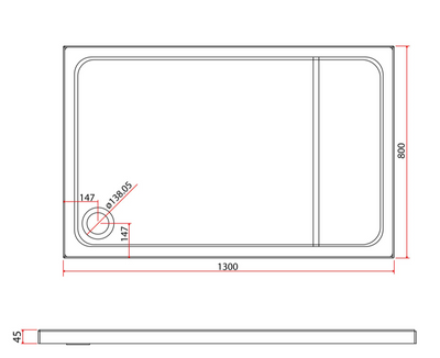 Paige Rectangle Low Profile Shower Tray - 1300mm x 800mm