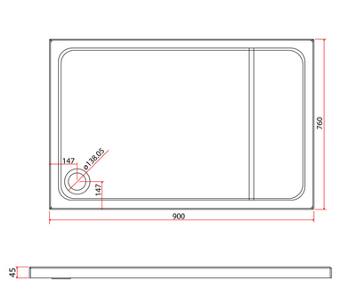 Paige Rectangle Low Profile Shower Tray - 900mm x 760mm