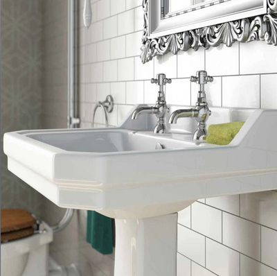 Elizabeth Traditional 610mm Basin & Pedestal, 2 Tap Hole