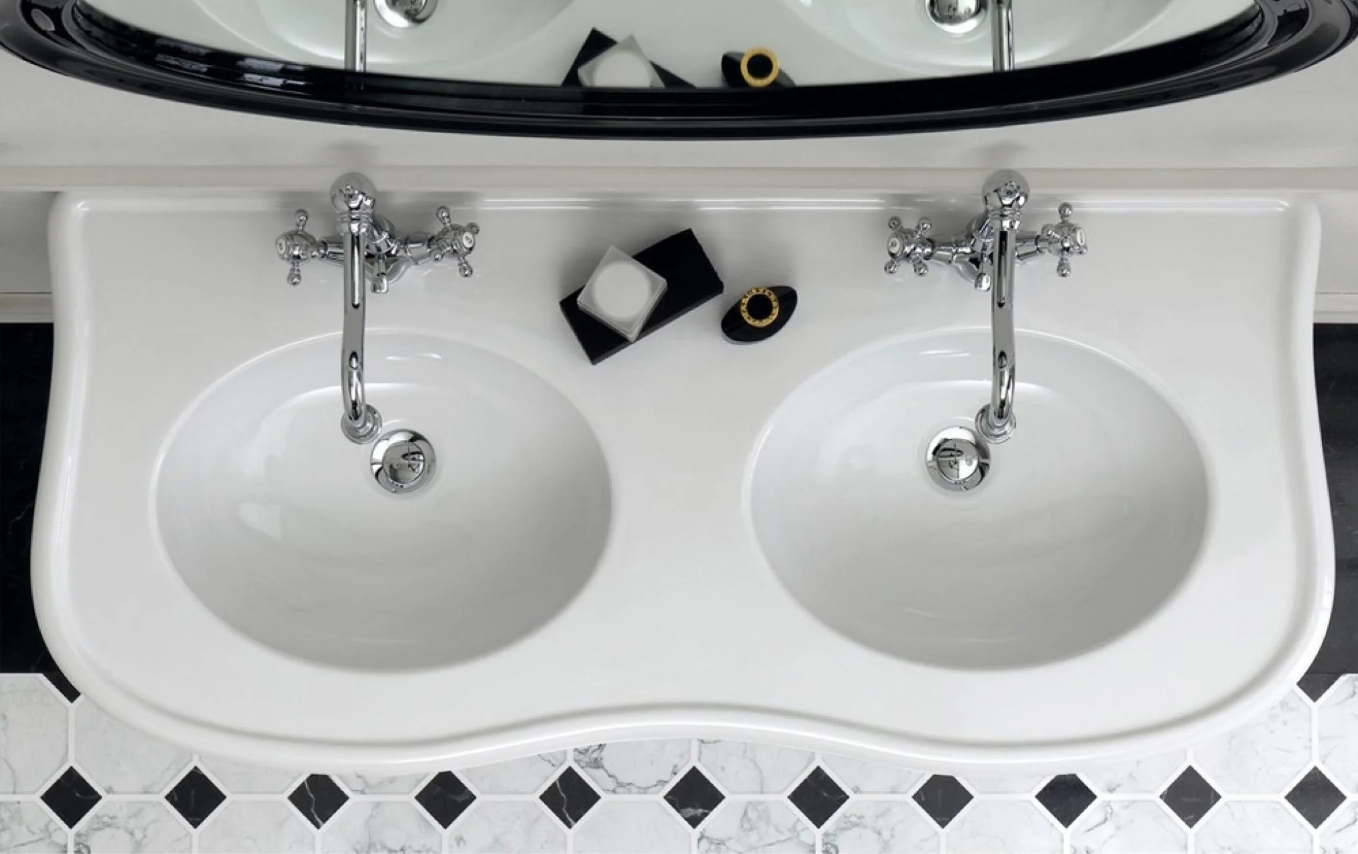 Laura Double Console Basin & Wooden Stand in Gloss White