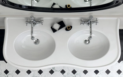 Laura Double Console Basin & Wooden Stand in Gloss White