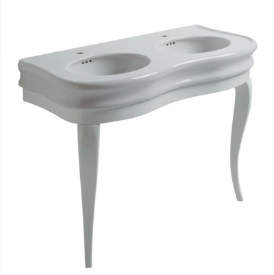 Laura Double Console Basin & Wooden Stand in Gloss White