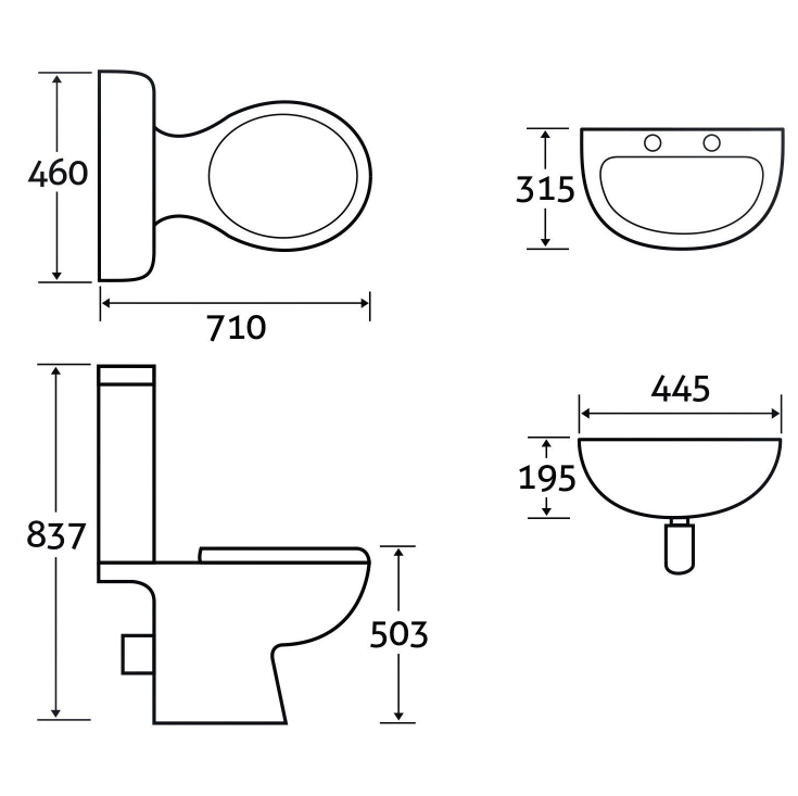 Dottie Doc M Accessible Toilet & Basin Pack with White Grab Rails