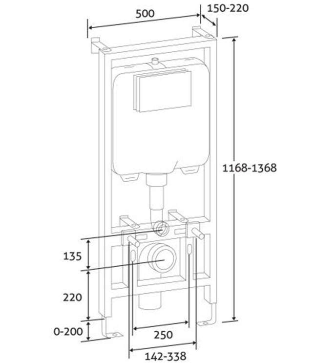 1200 Wall Hung Pan Concealed Cistern Frame Inc Gunmetal Flush Plate