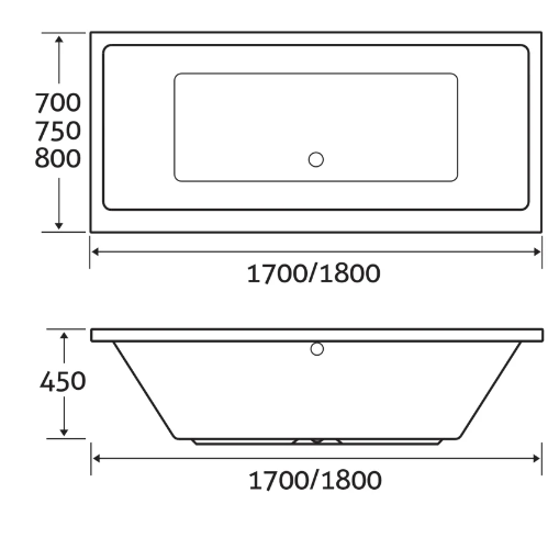 River Double Ended Reinforced Acrylic Bath – 1700 x 750mm