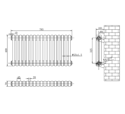 Nevada White Double Horizontal Column Radiator - 400mm