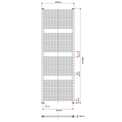 North Carolina 1800x600mm Heated Towel Rail – Brushed Gold N24
