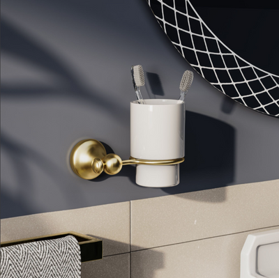 William Traditional Tumbler & Holder - Brushed Gold