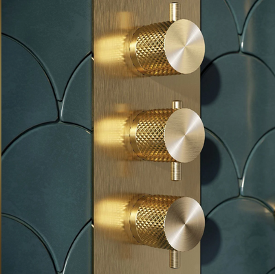Chelsea Thermostatic Concealed Dual Outlet Shower Valve - Champagne Gold