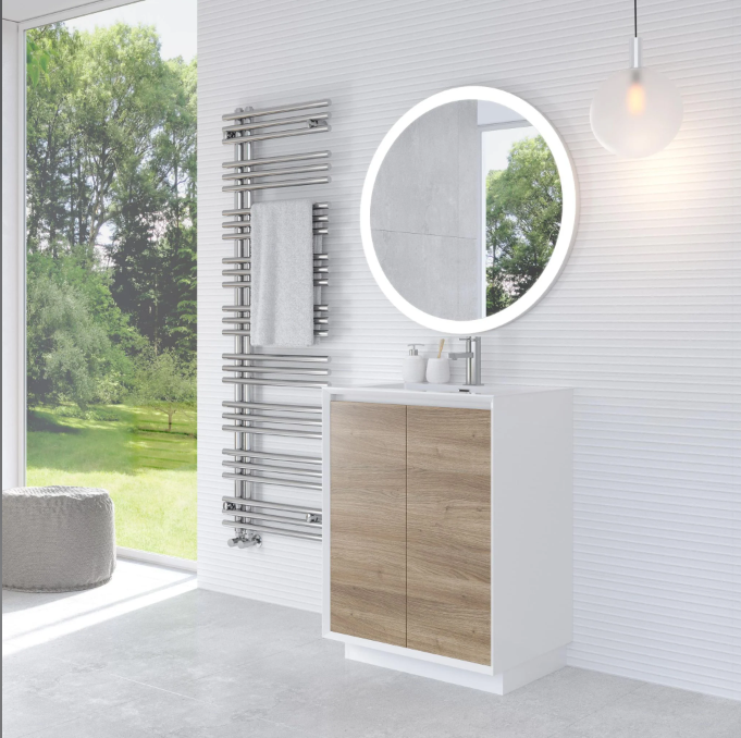 Tawny 750mm Floor Standing Vanity Unit in White & Oak with White Basin N24