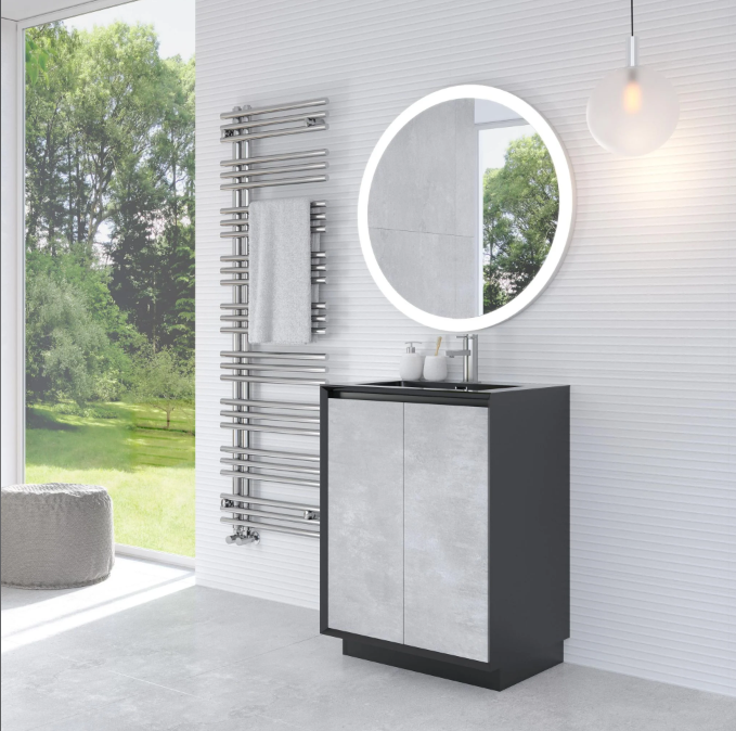 Tawny 750mm Floor Standing Vanity Unit in Black & Concrete with Black Basin N24