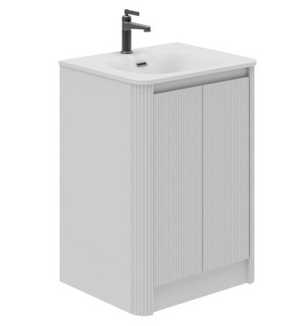 Jack 600mm Ribbed Floorstanding Vanity Unit with Doors in White with Gloss White Ceramic Basin N24