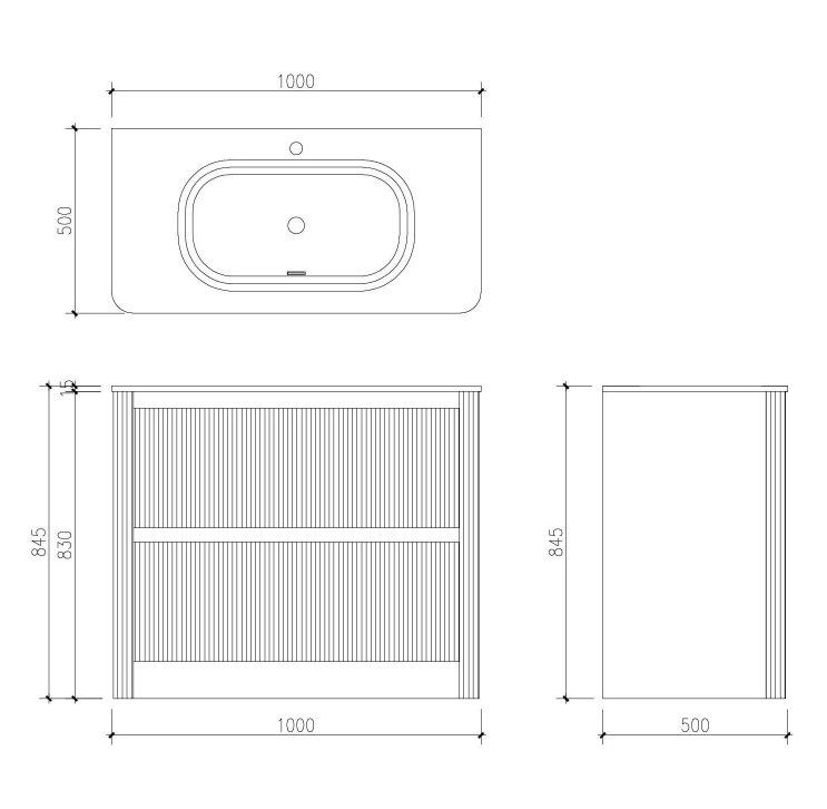 Jack 1000mm Ribbed Floorstanding Vanity Unit with Drawers in White with Matt White Basin N23