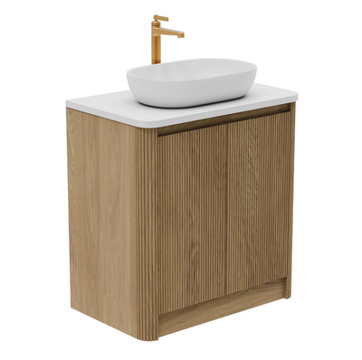 Jack 800mm Ribbed Floorstanding Vanity Unit with Doors in Natural Oak with Black Worktop N24