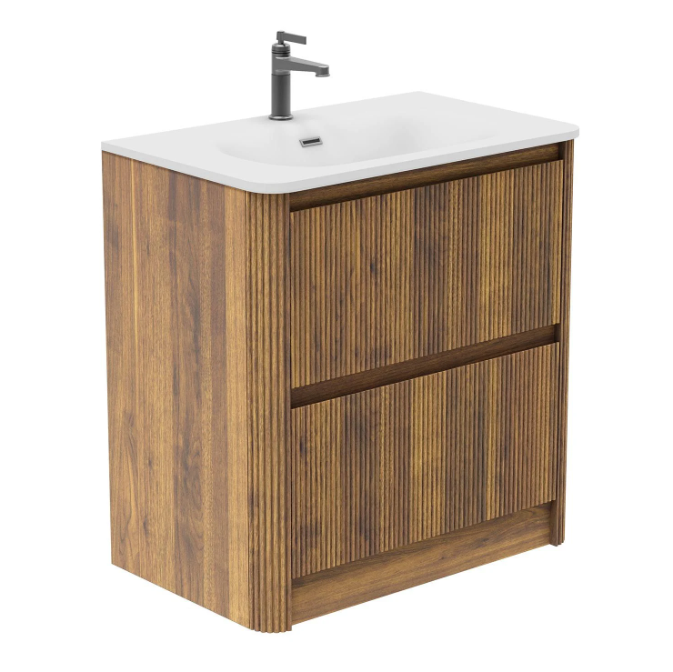 Jack 800mm Ribbed Floorstanding Vanity Unit with Drawers in Walnut with Matt Black Basin N24