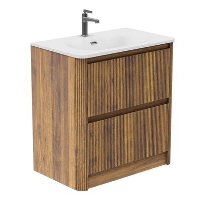 Jack 800mm Ribbed Floorstanding Vanity Unit with Drawers in Walnut with Matt Black Basin N24