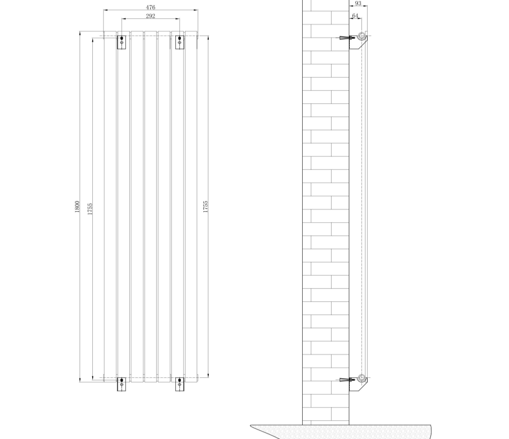 Michigan White Single Vertical Flat Panel Radiator - 1800x475mm