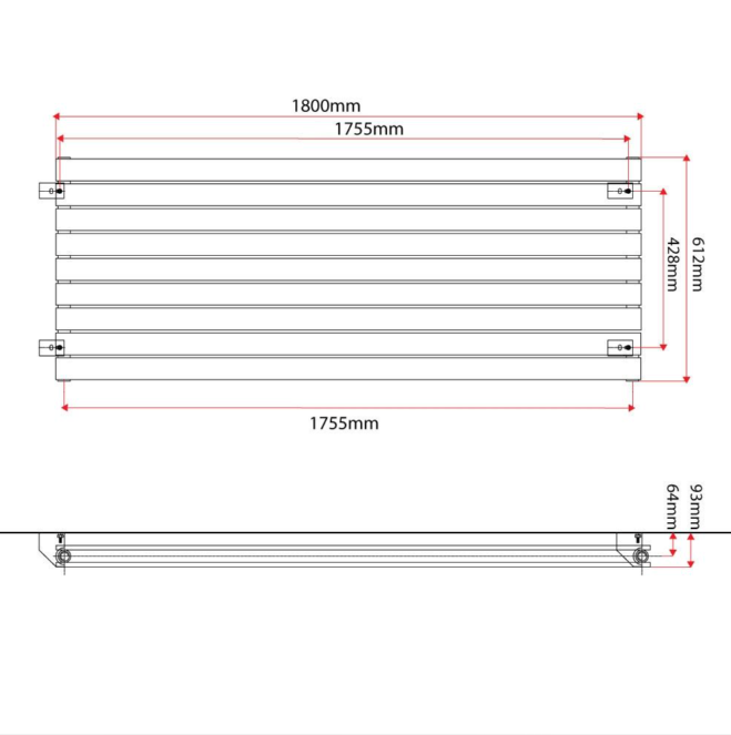 Michigan White Single Horizontal Flat Panel Radiator -610x1800mm