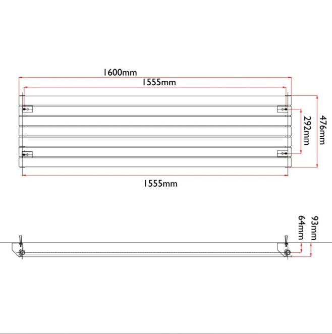 Michigan Grey Double Horizontal Flat Panel Radiator - 475x1600mm