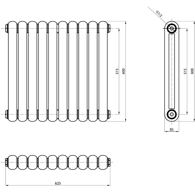 Wyoming Grey Horizontal Column Radiator - 600x622mm