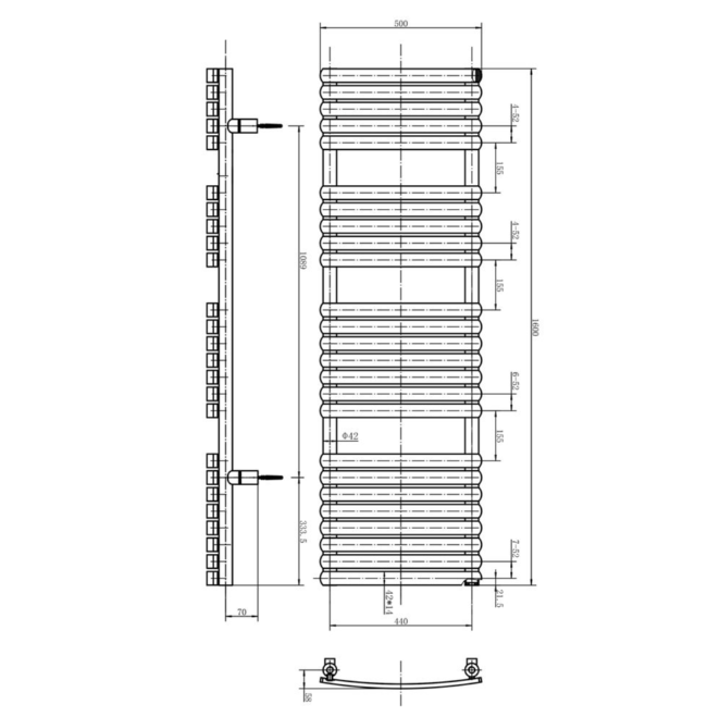 Oklahoma 1600 x 500mm Heated Towel Rail - White