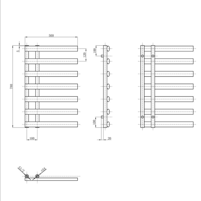 Massachusetts 780 x 500mm Vertical Radiator - Grey