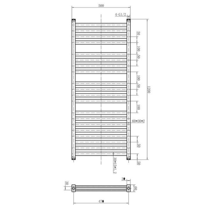 Delta 1200 x 500mm Double Layer Heated Towel Rail - Anthracite