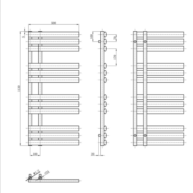 Louisiana Grey Designer Heated Towel Rail - 1130x500mm