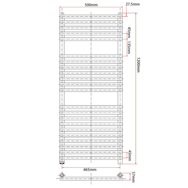 New Hampshire 1200 x 500mm Heated Towel Rail – Chrome