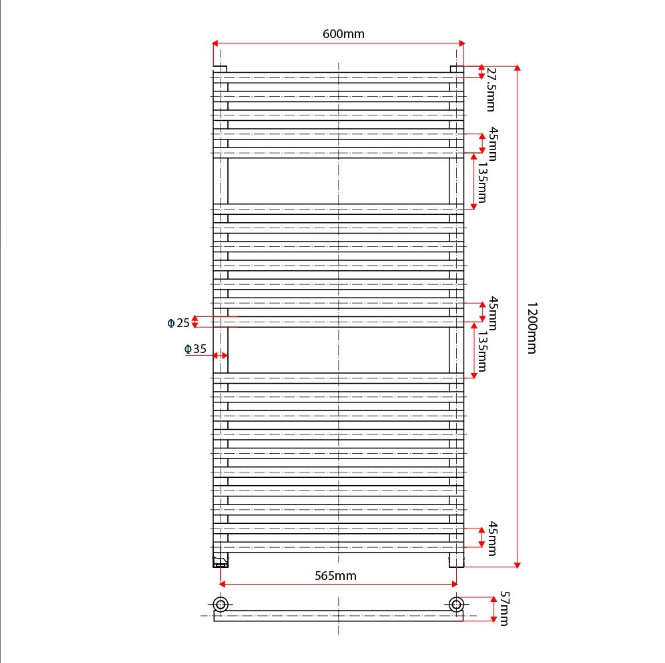New Hampshire 1200 x 600mm Heated Towel Rail – Chrome