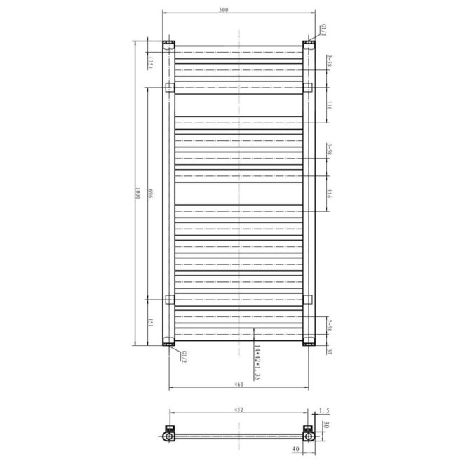 Pennsylvania 1000 x 500mm Heated Towel Rail – Chrome