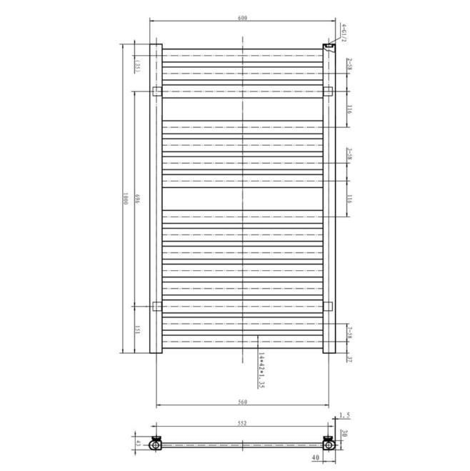 Pennsylvania 1000 x 600mm Heated Towel Rail – Brown Metallic