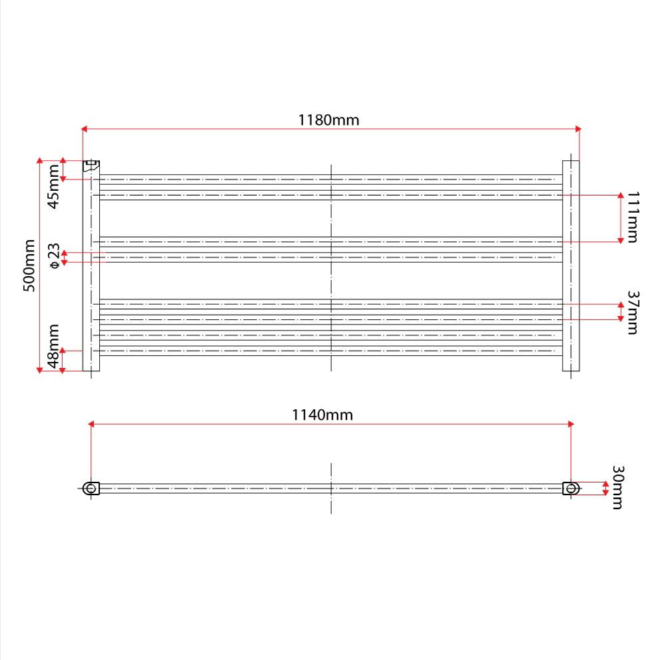 North Carolina 500 x 1180mm Horizontal Towel Rail – Chrome
