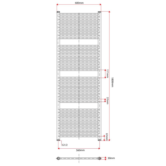 North Carolina 1800x600mm Heated Towel Rail – Matt Black