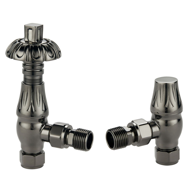 Metal Head Angled Pair of Radiator Valves - Black Nickel N24