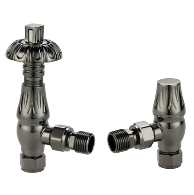 Metal Head Angled Pair of Radiator Valves - Black Nickel N24