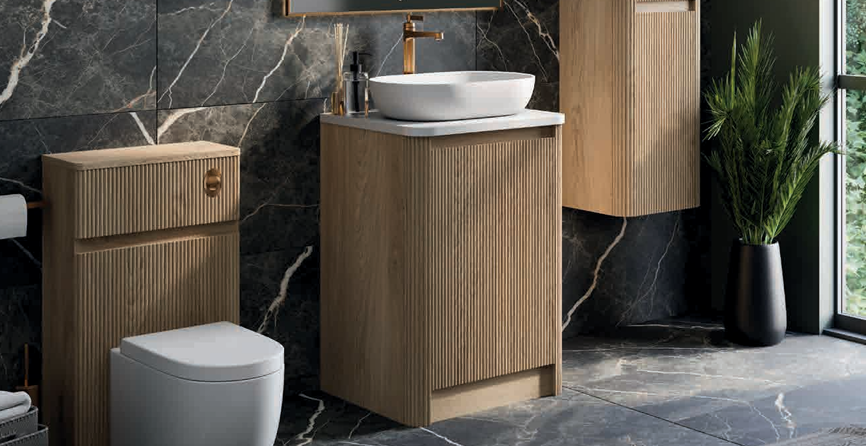 Jack 800mm Ribbed Wall Hung Vanity Unit in Walnut with Black Basin N24