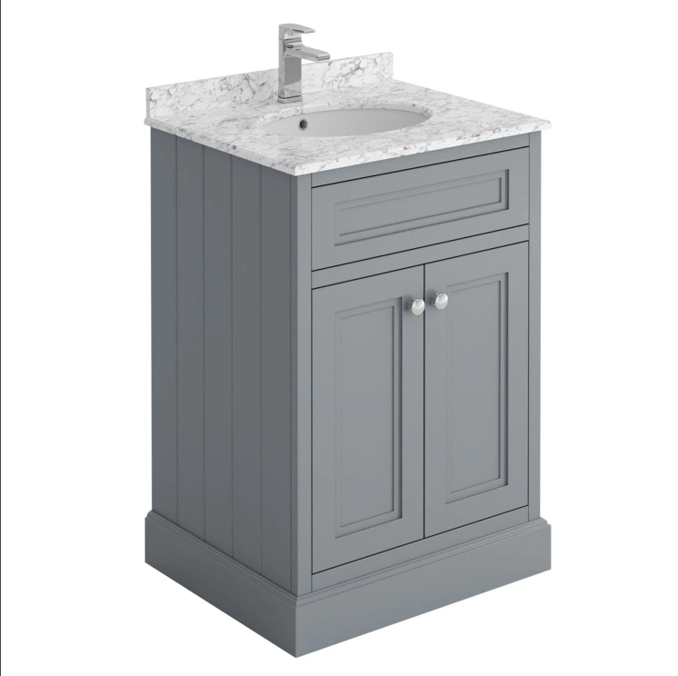 Louise 600mm Vanity Unit in Light Grey with Marble Top and Ceramic Basin