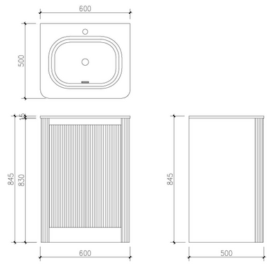 Jack 600mm Ribbed Floorstanding Vanity Unit with Doors in Blue with Black Basin N23