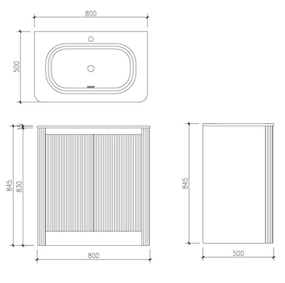 Jack 800mm Ribbed Floorstanding Vanity Unit with Doors in Blue with Matt White Basin N23