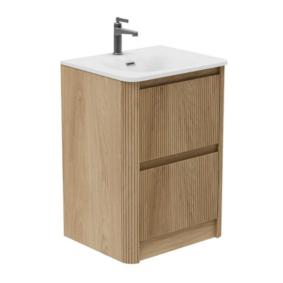 Jack 600mm Ribbed Floorstanding Vanity Unit with Drawers in Natural Oak with Gloss White Ceramic Basin N24