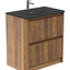 Jack 800mm Ribbed Floorstanding Vanity Unit with Doors in Walnut with Black Worktop N24