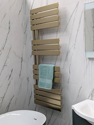 Alpha Brushed Gold Heated Towel Rail - 1080x550mm