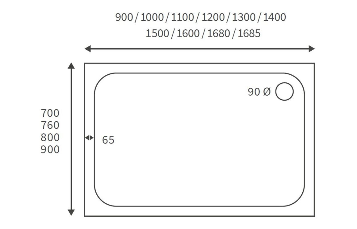 45mm Low Profile Rectangular  Shower Tray & Waste - White All Sizes Available