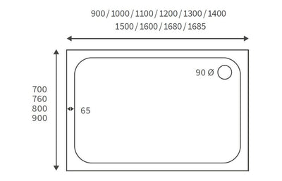 45mm Low Profile Rectangular  Shower Tray & Waste - White All Sizes Available